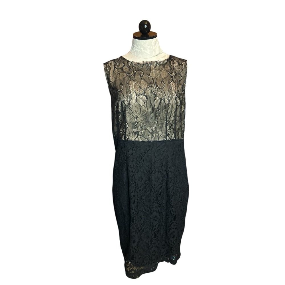 Tahari Black & Nude Knee Length‎ Dress Size L (12) Sleeveless Zip Dressy Goth
